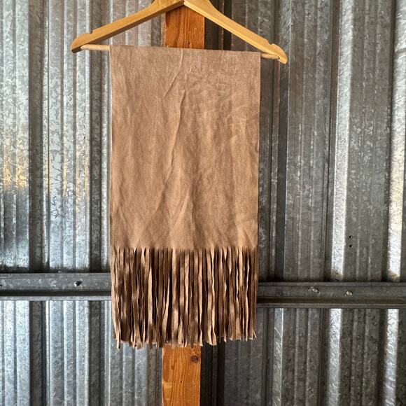 Urban Outfitters 7.5 Foot Tan Suede Coastal Cowgirl Wrap w Fringe on Either End - Picture 2 of 16